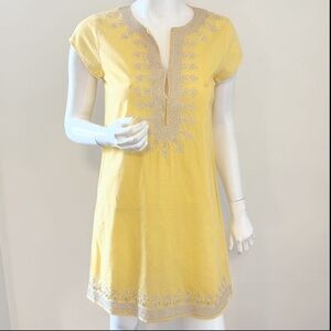 Calypso St. Barth Yellow Short Sleeve Tunic Dress w Silver Embroidered Details